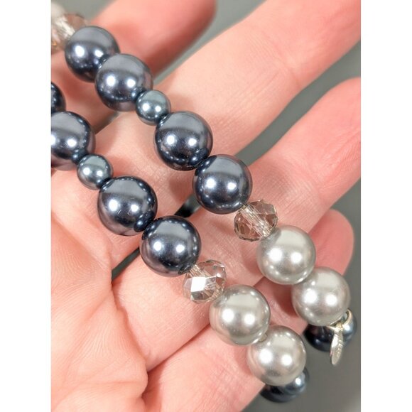 Roman Gray Faux Pearl Two Strand Stretch Bracelet 7" Elegant Evening - Picture 6 of 7